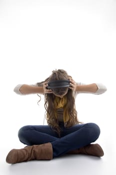 young female passionate about music on an isolated background