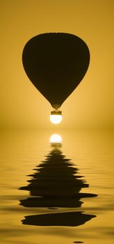 A Hot Air Balloon perfectly aligned with the sun.

(with water reflection)