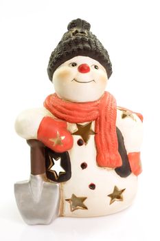 Figurine of a snowman on bright background