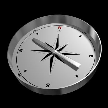 A compass pointing North, isolated on a black background.