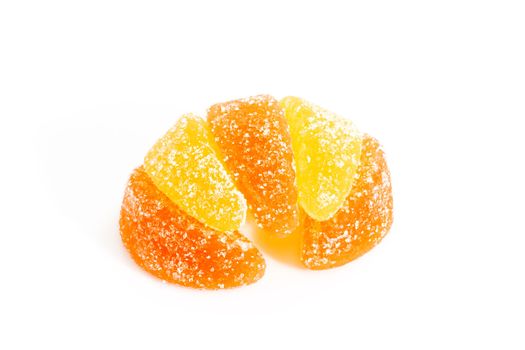 Wine gum with orange and lemon taste on bright background