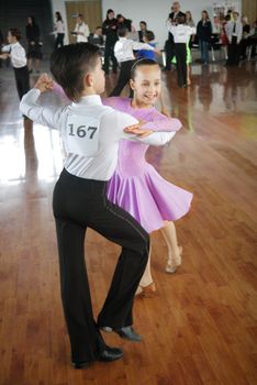 KIEV, UKRAINE - MAY 10: Couple dancing during the 9th International Open Dance Sport festival Kaleydoskop-2007 on May 10, 2007 in Kiev, Ukraine