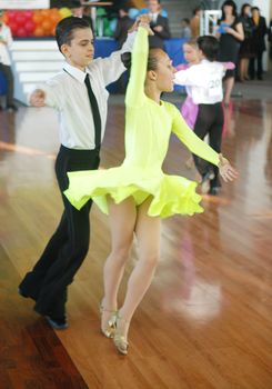 KIEV, UKRAINE - MAY 10: Couple dancing during the 9th International Open Dance Sport festival Kaleydoskop-2007 on May 10, 2007 in Kiev, Ukraine