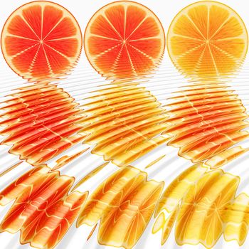 nine orange slices, submerged in water

