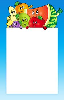 Cartoon fruits holding blank board - color illustration.