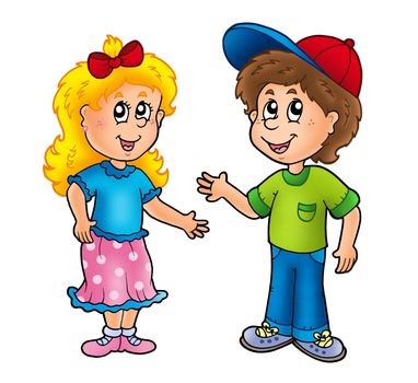 Cartoon happy girl and boy - color illustration.