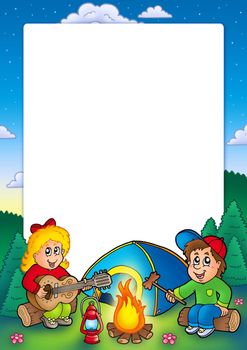 Frame with camping kids - color illustration.