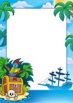 Pirate frame with treasure island - color illustration.