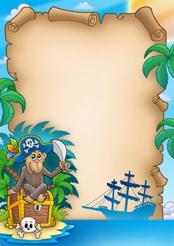 Pirate parchment with monkey - color illustration.