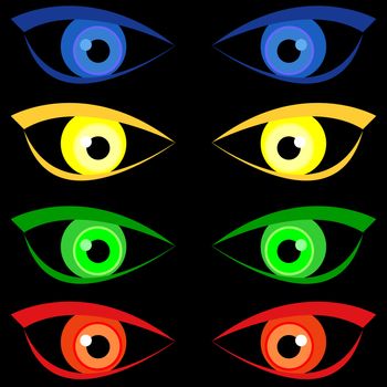 illustration of four pairs of scary halloween eyes