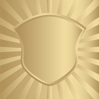 empty golden shield with sunburst background