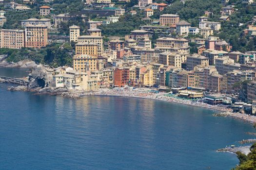 aerial view of Camogli, famous small town in Liguria, Italy