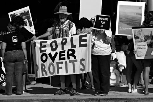 Protesters at the Rainforest Coalitions protest at the annual Chevron board meeting.