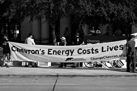 Protesters at the Rainforest Coalitions protest at the annual Chevron board meeting.