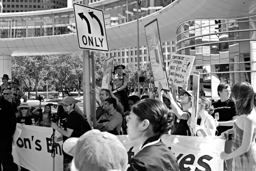 Protesters at the Rainforest Coalitions protest at the annual Chevron board meeting.