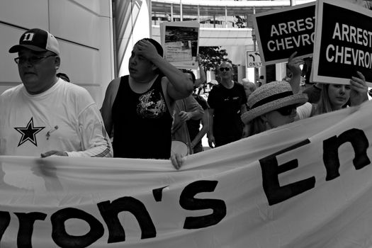 Protesters at the Rainforest Coalitions protest at the annual Chevron board meeting.