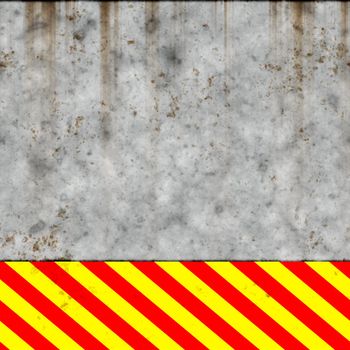 worn out cement or concrete wall with hazard stripe warning