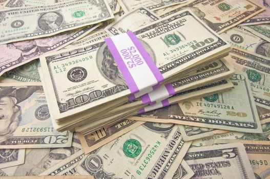 Stacks of Unites States Money Background - Contains Recent Currency Designs.