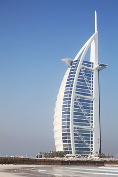 Image of a unique iconic building, the Burj Al Arab at Dubai, United Arab Emirates.