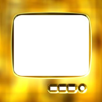 3d golden TV frame isolated in white