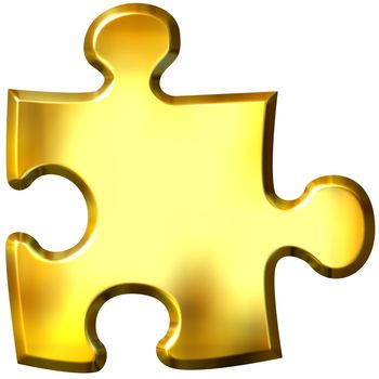 3d golden puzzle piece isolated in white