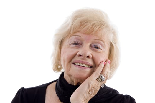 portrait of smiling old woman on an isolated white background