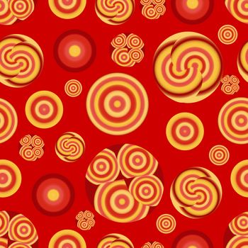 seamless red golden retro circles pattern