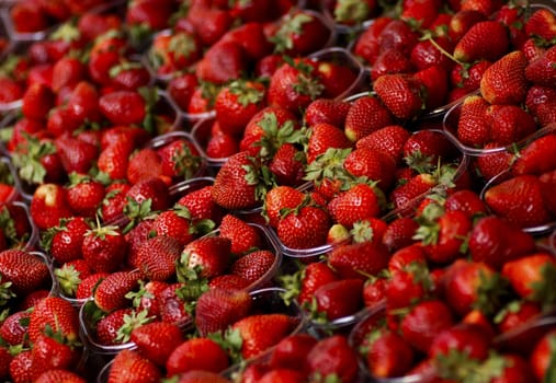 Delicious red strawberries on sale on a market