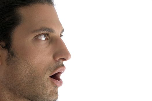 young guy surprised with facial expressions on an isolated background