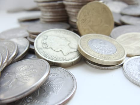 Coins of the different countries close up