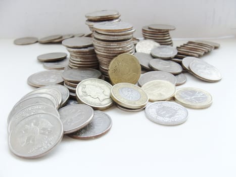 Coins of the different countries close up