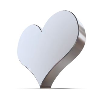 card sign - single shiny metallic hearts symbol on white background