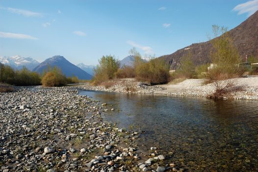 summer landscape of a river, Toce River, Italy