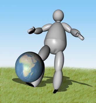 3D puppet playing with world as a ball