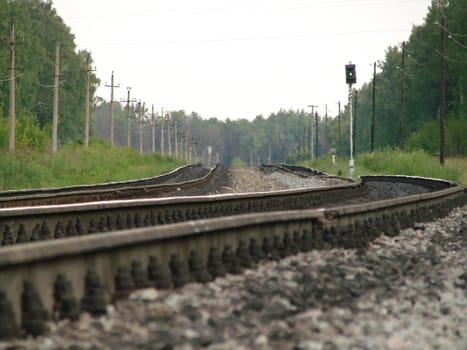 The railway, details: rails, cross ties, bolts 