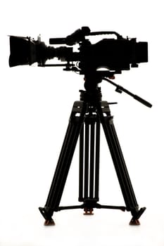 Professional digital video camera on a white background.