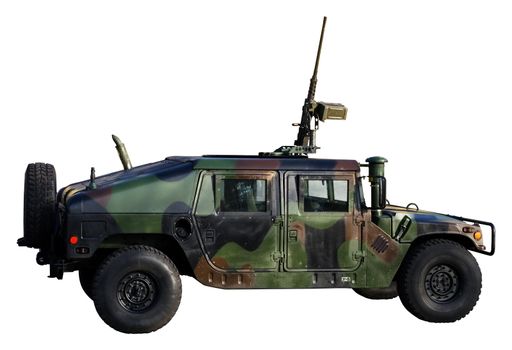 Army truck isolated on white. Clipping path included to remove or replace background.