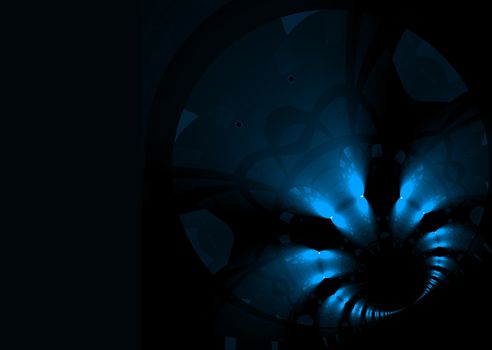 Abstract illustrated space scene in blue and black