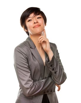 Pretty Multiethnic Young Adult Woman Poses for a Portrait Isolated on a White Background.