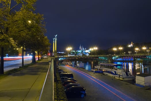 Lights of a Bridge in the Night Prague