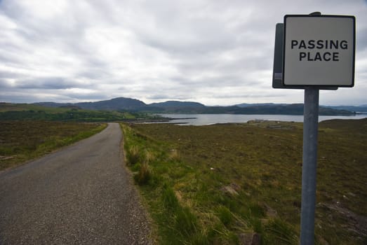 sign for a passing place on a singletrack road in Scotland