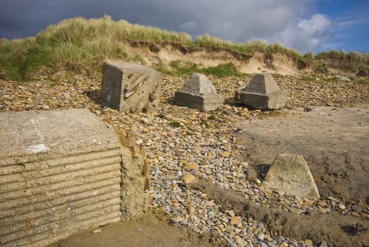 military decay on the beach of Dunnet Bay, Scotland