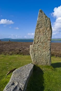 standing stone split by lightning belonging to the Ring of Brodgar, Orkney