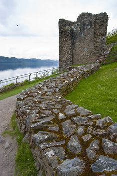 Urquhart Castle surrounded by the famous Loch Ness
