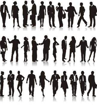 Large set of silhouettes of business people, vector illustration