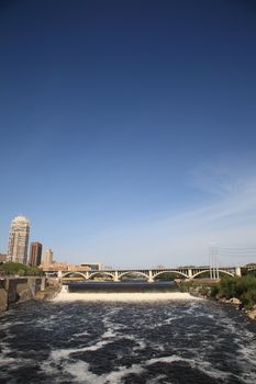 Mississippi River flows past Twin Cities landmark