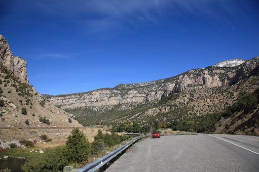 Snow capped mountain view along Wind River Scenic Byway