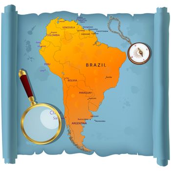 South America map on a roll