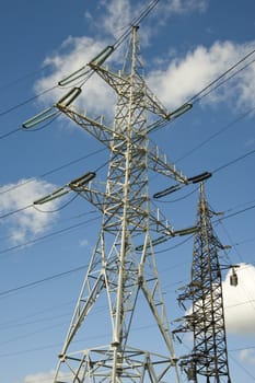 High-voltage electric support on the sky background