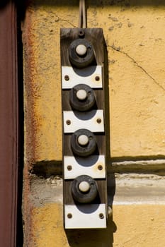Doorbels in outsibe of old building in St.Petersburg, Russia